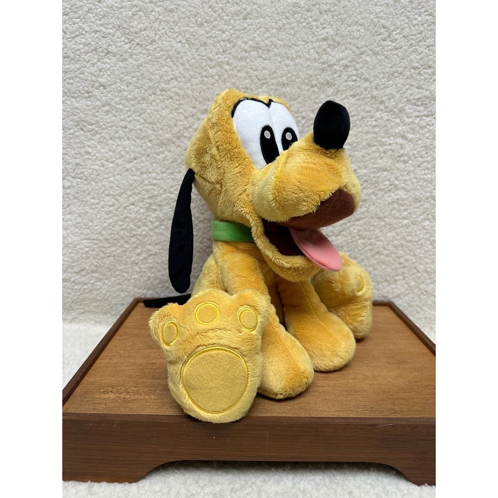 Disney Pluto Plush Yellow Dog Seated Green Collar 9 Inch